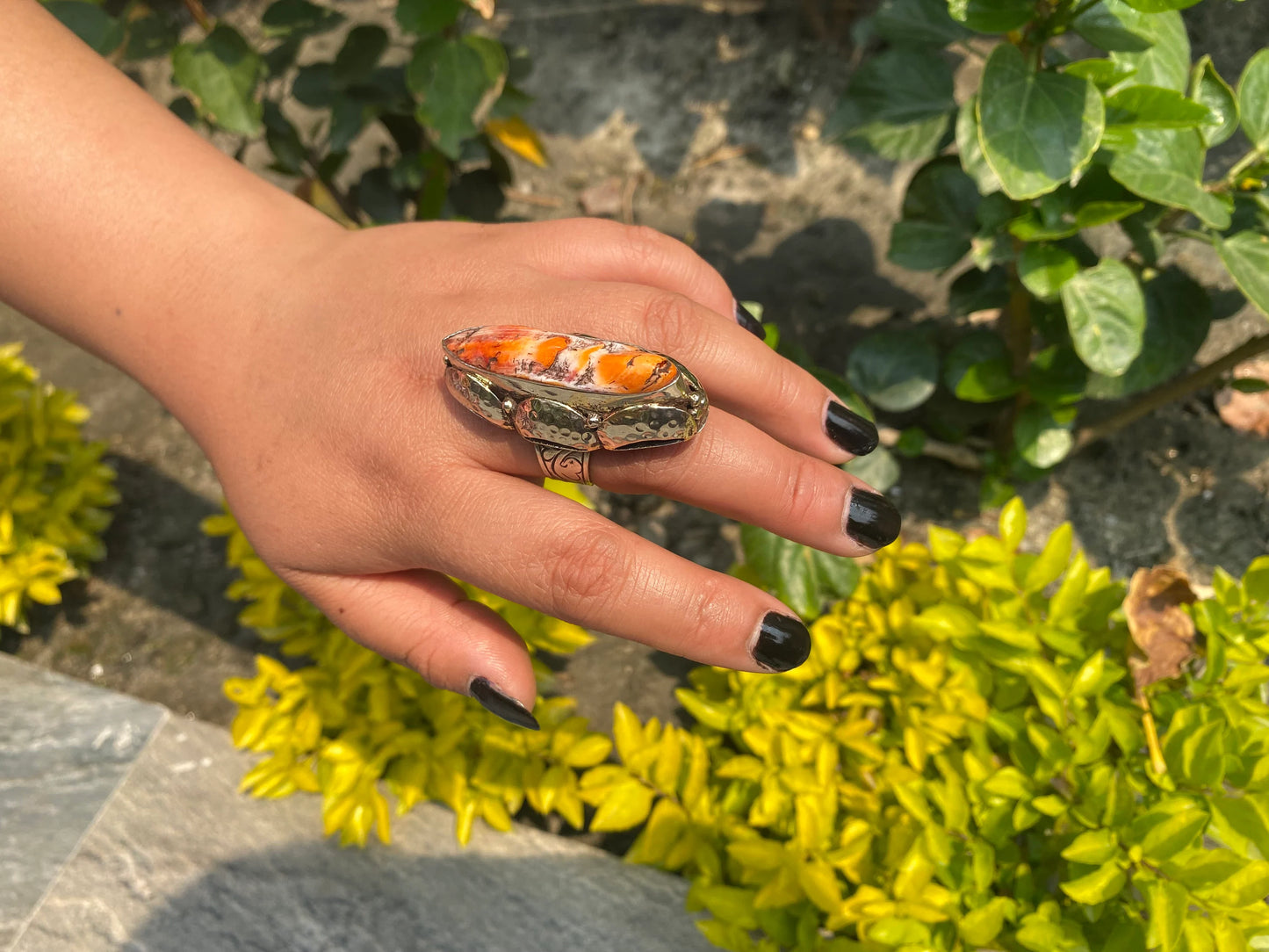 Spiny Orange Oyster: Unisex Adjustable Ring, Handmade with love, gift ideas, Hammered Ring, Antique ring, Ring for Daily use.
