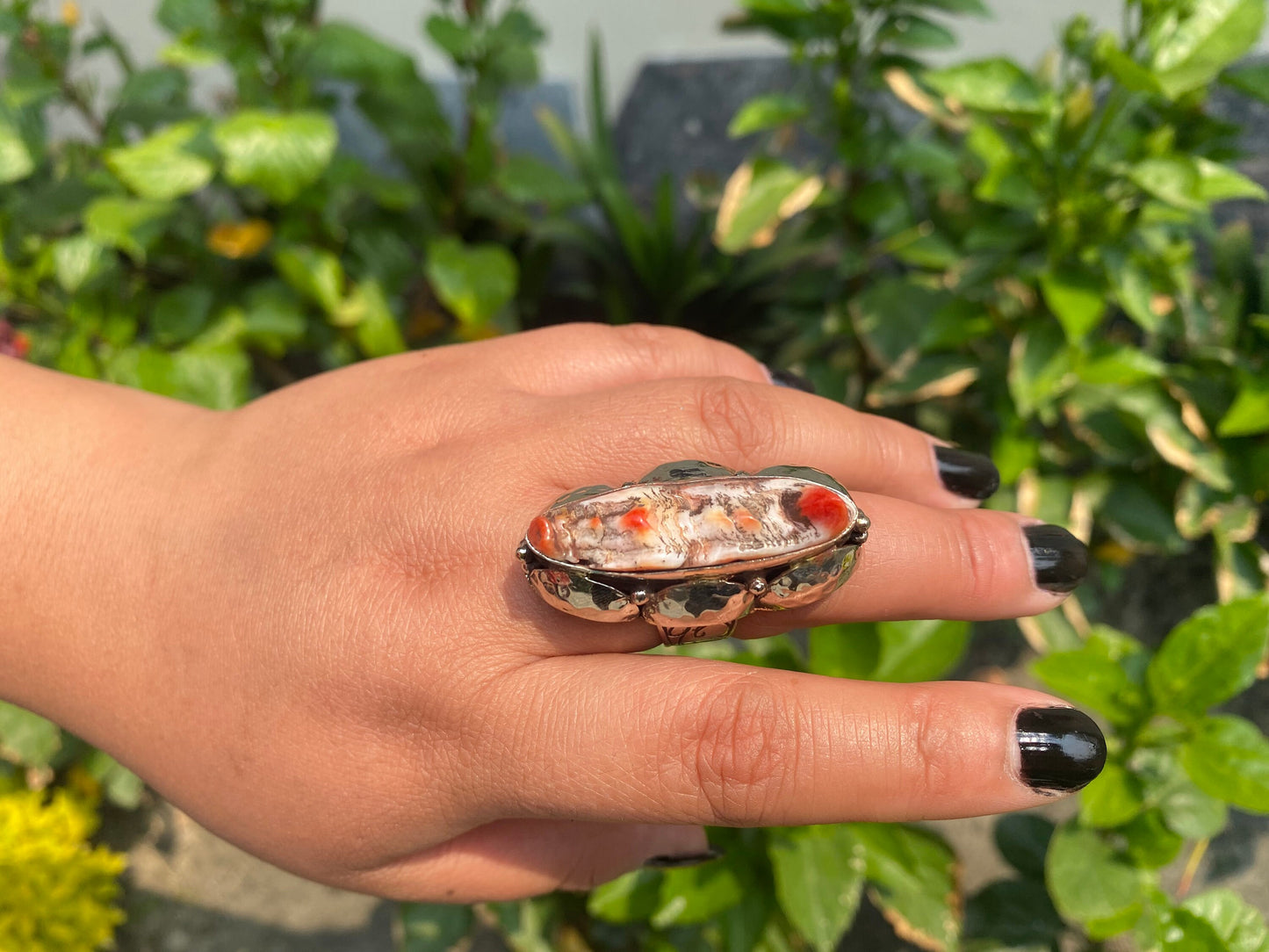 Unisex Coastal Chic: Big Oyster Adjustable Ring, Tibetan Silver Ring.