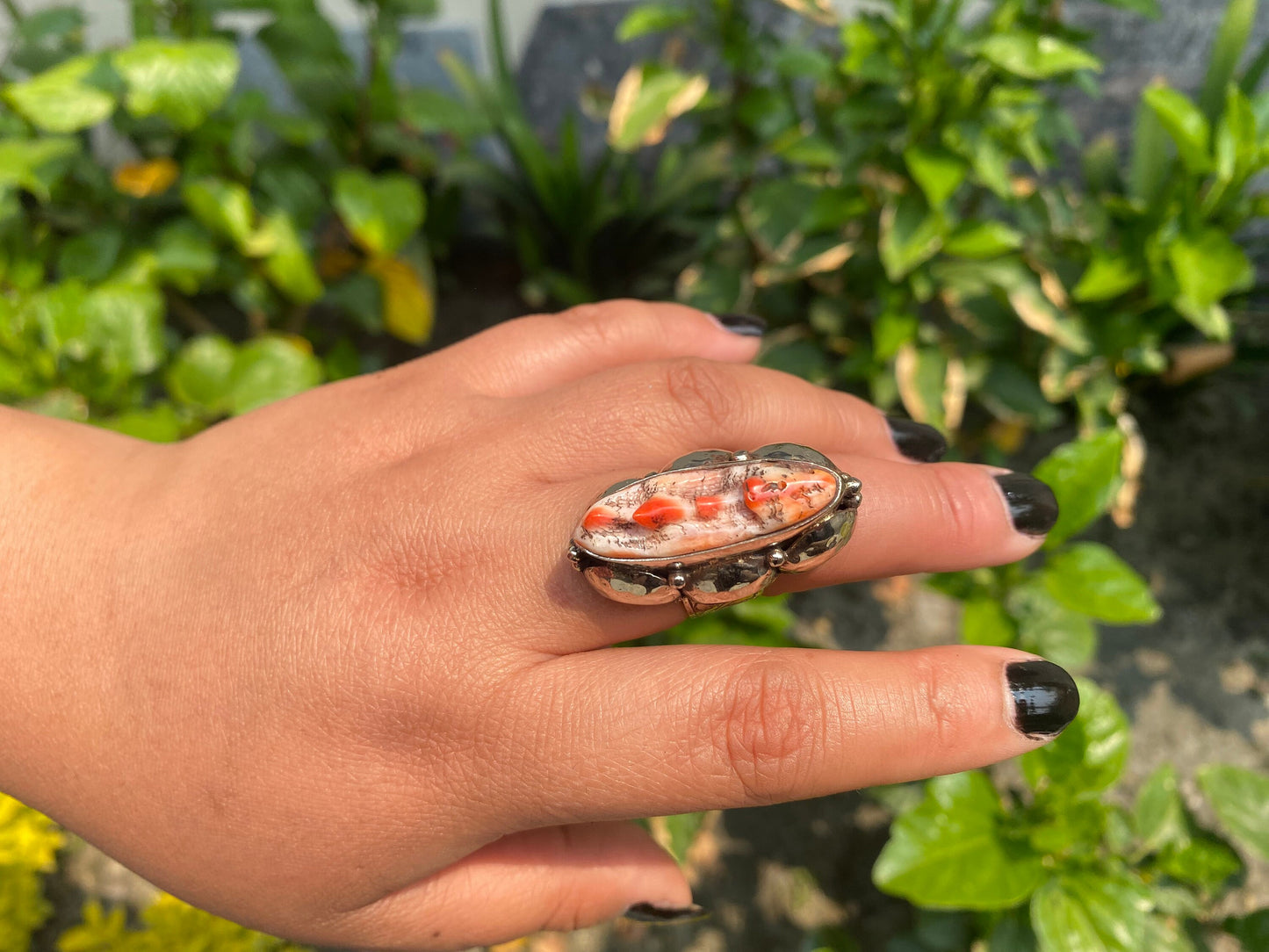Unisex Coastal Chic: Big Oyster Adjustable Ring, Tibetan Silver Ring.