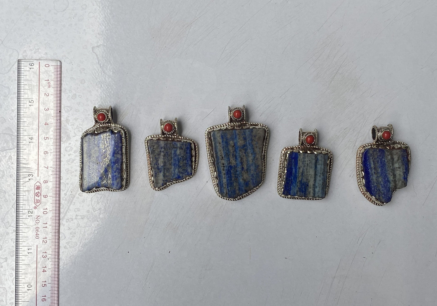 Unisex Raw Lapis & Red Coral Pendant with Tibetan Silver – Unique Floral Gift Idea, Healing pendant, Gift for her, Unique design pendant.