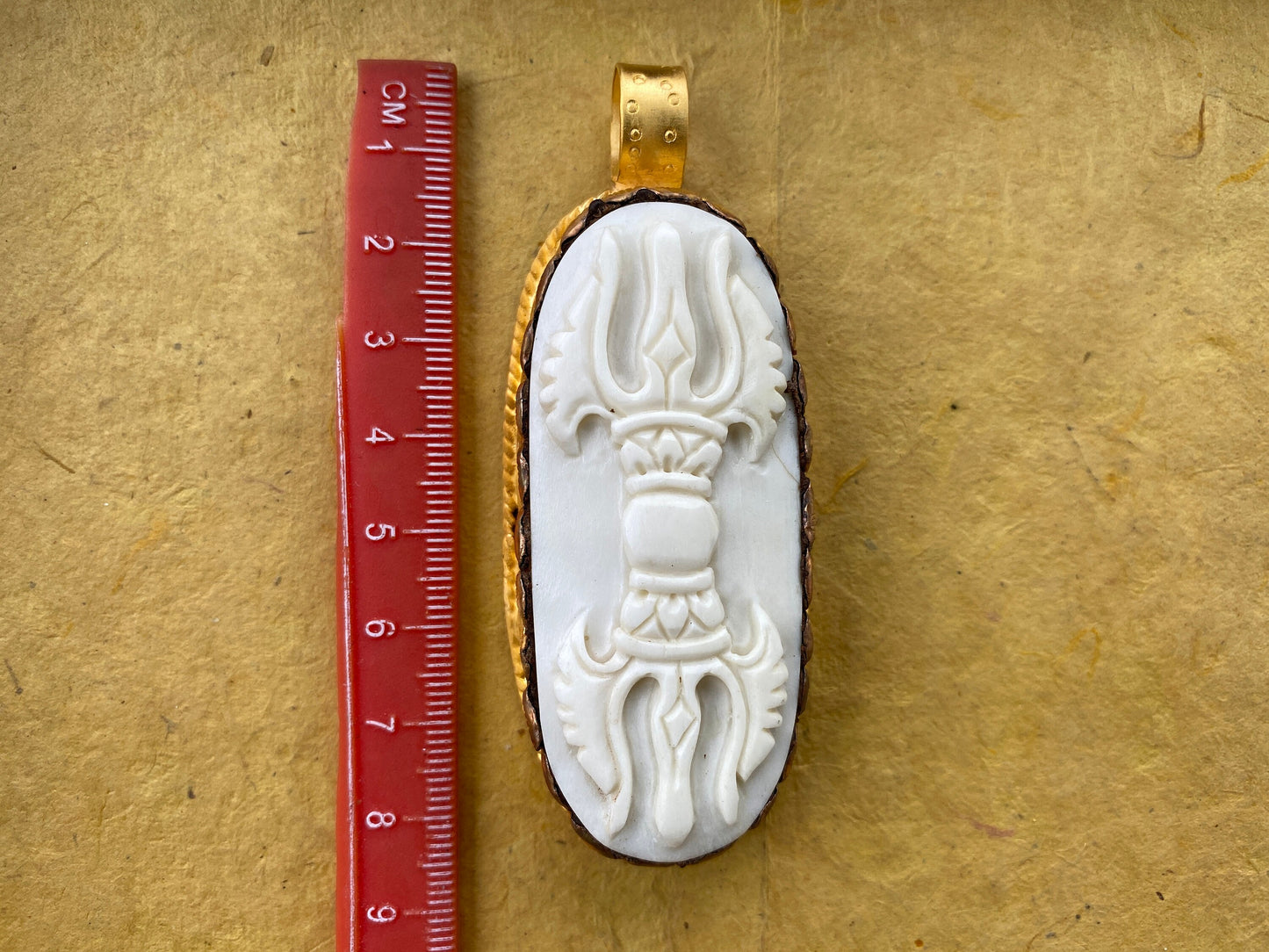 Vajra Buffalo Bone Amulet, High Quality 18k Matte Gold Overlay Non Tarnish, Boho Jewelry, Protector Amulet, Buddhist Jewelry, Dorje Pendant