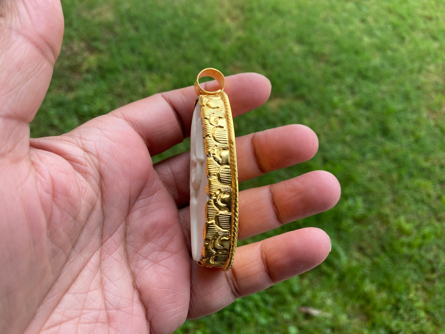 Vajra Buffalo Bone Amulet, High Quality 18k Matte Gold Overlay Non Tarnish, Boho Jewelry, Protector Amulet, Buddhist Jewelry, Dorje Pendant