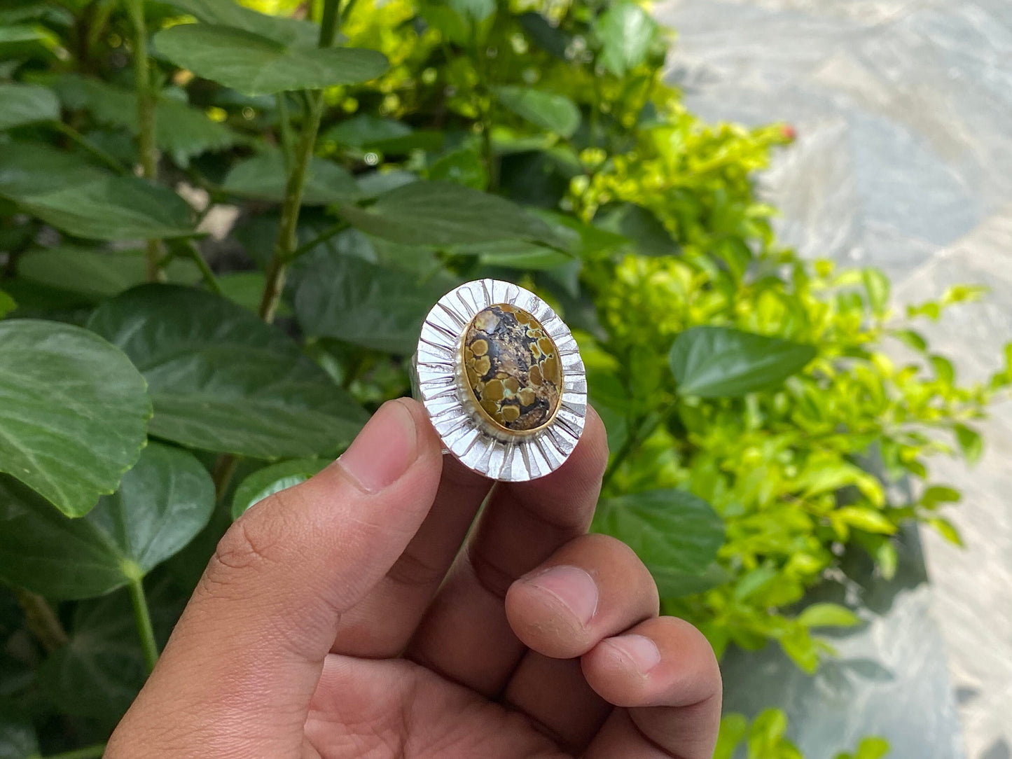 Versatile Two Tone Hammered Ring - Perfect for Daily Wear, Gift ideas for her, Healing Turquoise adorned Ring, Adjustable Aesthetic Ring.