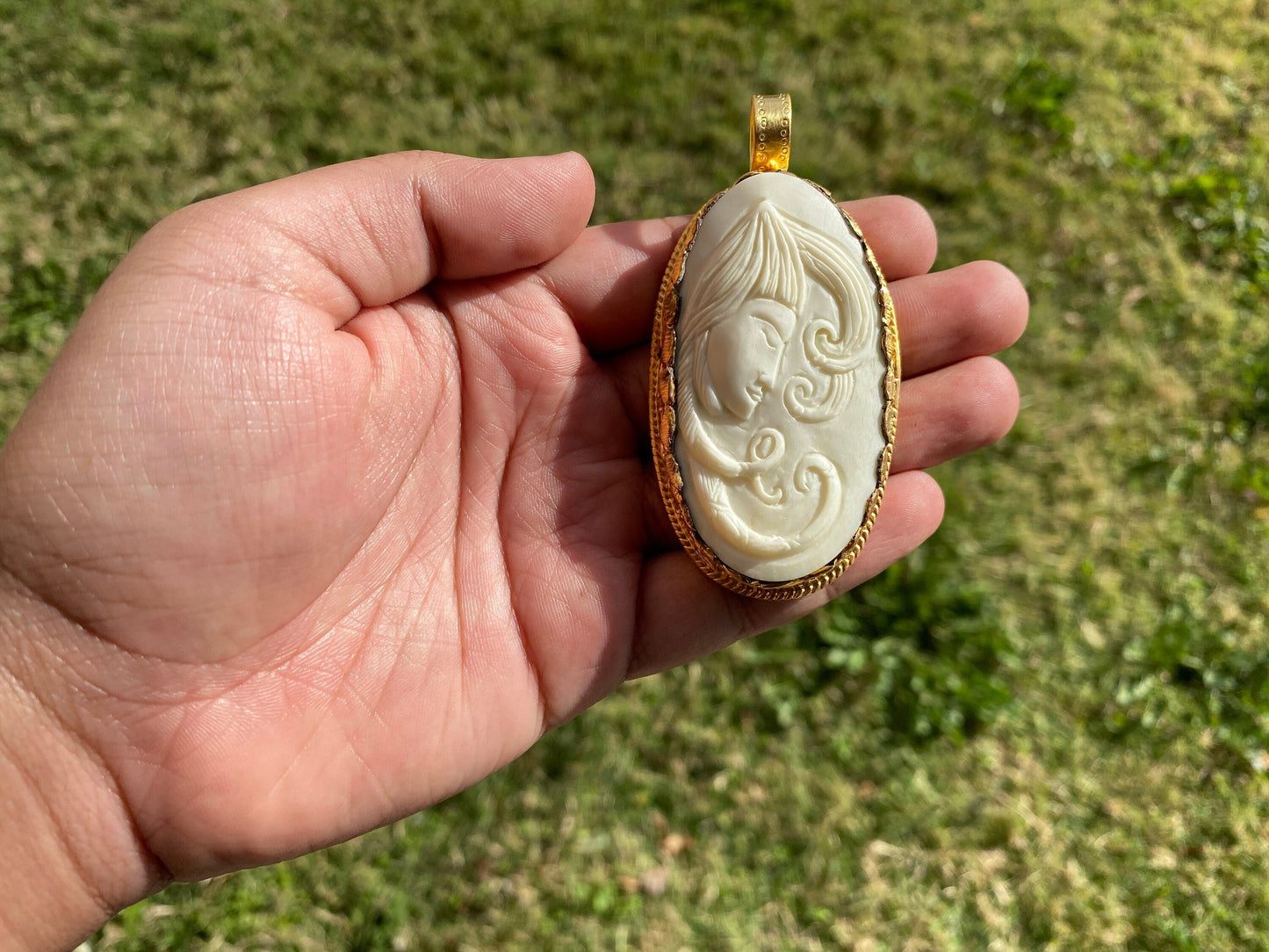 Virgo Zodiac Carved Bone Pendant, 18k Brushed Gold Overlay with Anti Tarnish, Horoscope Pendant, Zodiac Sign Jewelry, Virgo Jewelry,