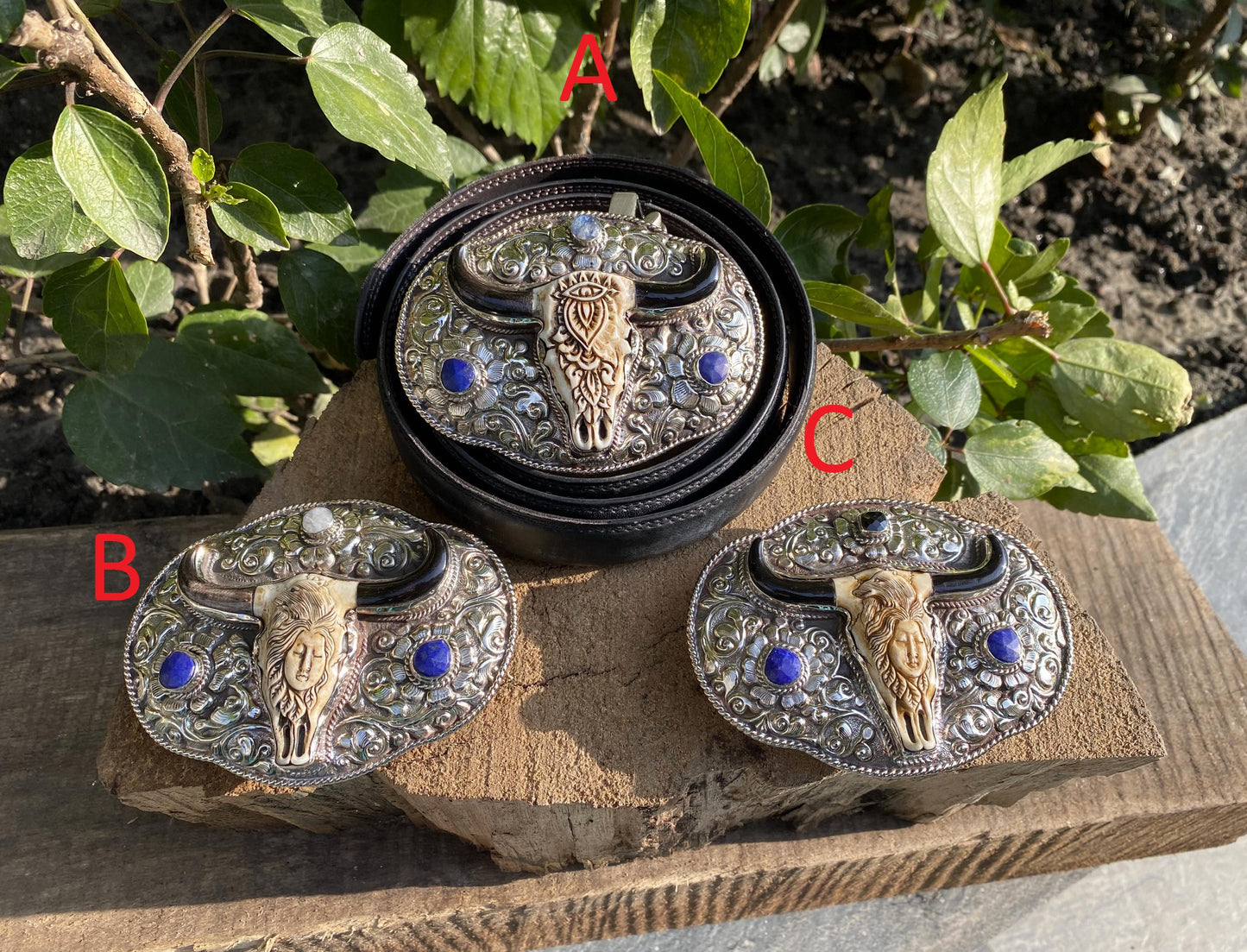 Western Wear inspired Belt Buckles for Daily wear, Buffalo bone with Moonstone & Lapish Lazuli, Bohemian Style Buckle, Unique Handmade Gift