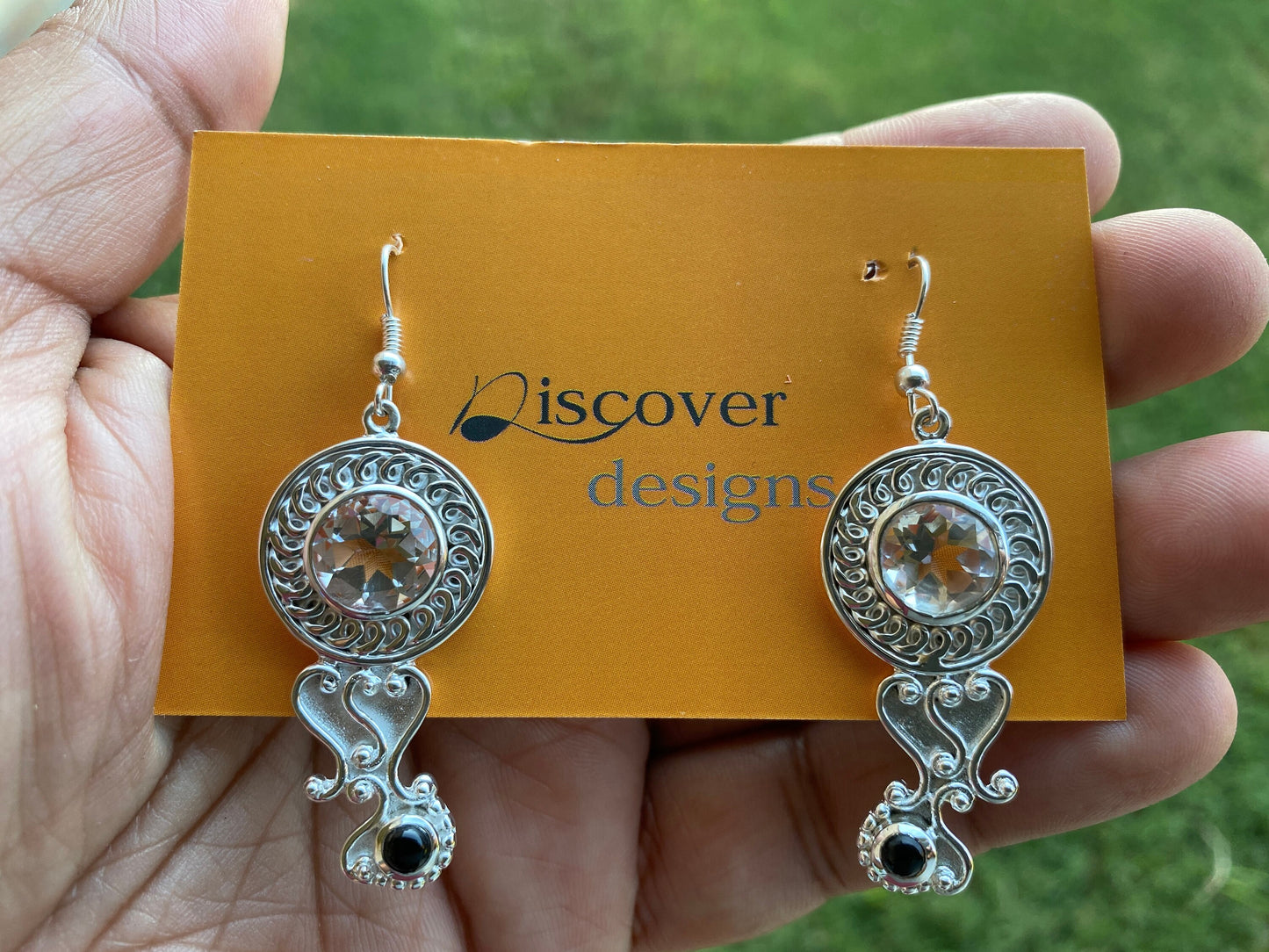 White topaz Earrings, Black Onyx Birthstone Earrings, Silver Overlay,Birthday Gift for Girlfriend,Handmade Dangle Earrings,Gemstone Earrings
