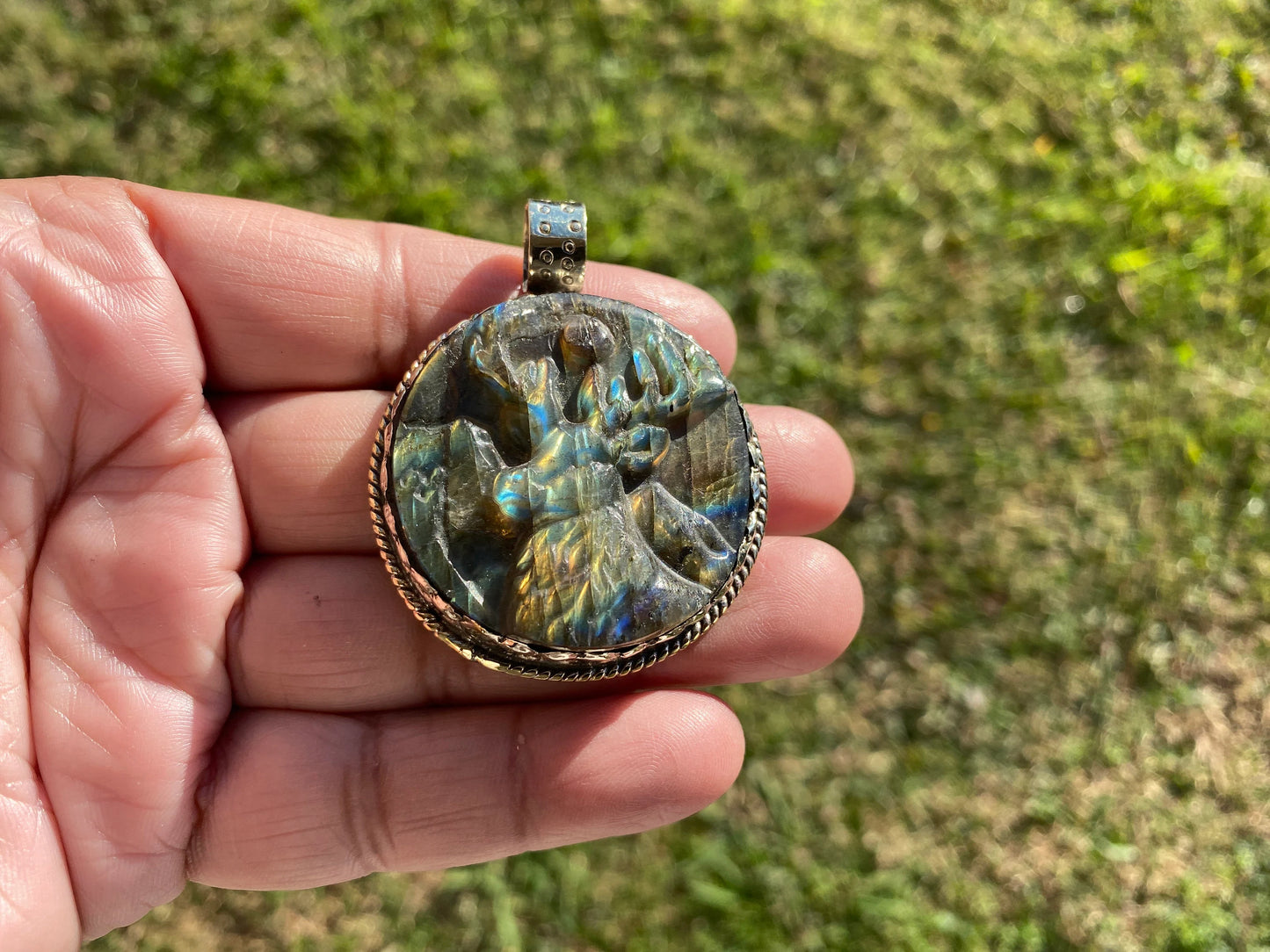 Hand Carved Deer Pendant, Natural Labradorite Tibetan Silver Necklace, Wildlife Jewelry, Unique Animal Carving Pendant, Animal Lover's Gift