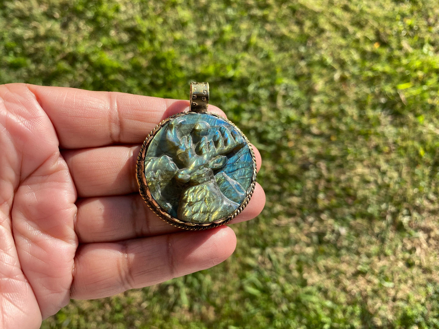 Hand Carved Deer Pendant, Natural Labradorite Tibetan Silver Necklace, Wildlife Jewelry, Unique Animal Carving Pendant, Animal Lover's Gift