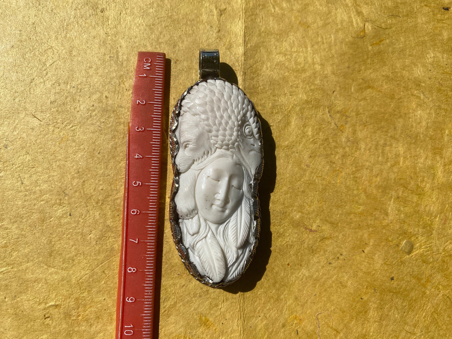 Bear & Eagle with Lady Face Hand Carved Buffalo Bone Tibetan Silver Pendant, Women's or Men Jewelry, Tribal Jewelry, Ethnic Bohemian Jewelry