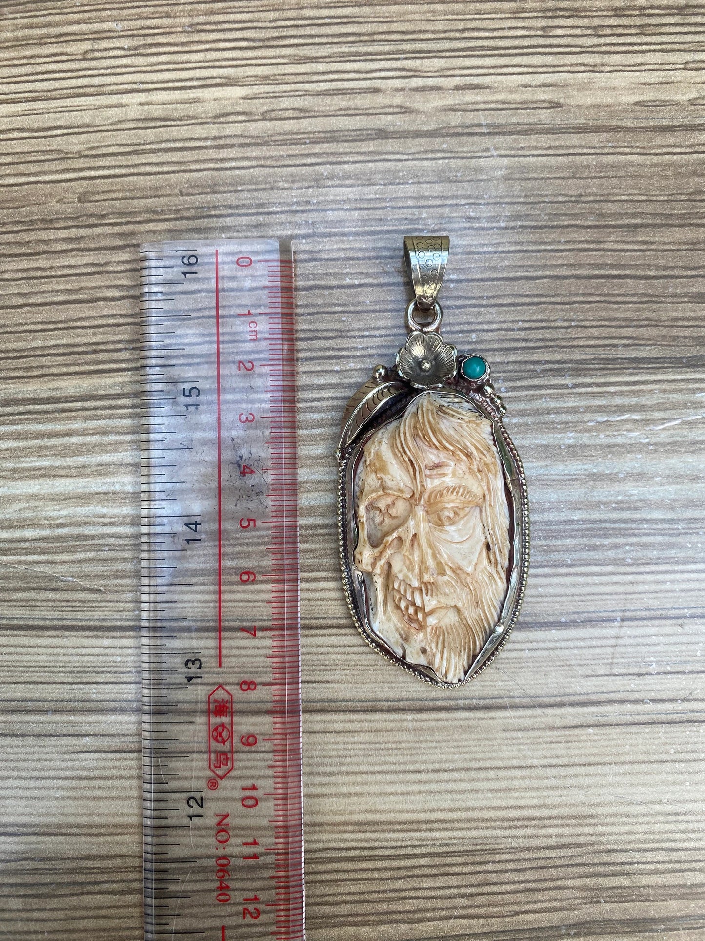 Skull Hand Carved Buffalo Bone Tibetan Silver Pendant, Jewelry for Men or Women, Ethnic Jewelry, Skull Jewelry
