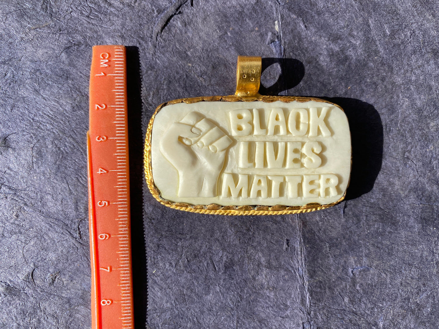 Black Lives Matter, High Quality 18K Matte Gold Overlay Non Tarnish, Hand carved Buffalo Bone Unisex Pendant, Support for Black People, BLM