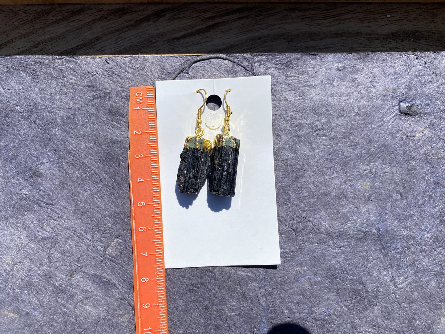 Raw Black Tourmaline Earrings, Gold Electroplated, Raw Gemstone Earrings, Dangle Earring, Gifts for Mom, Mothers Day Gift, Healing Crystal