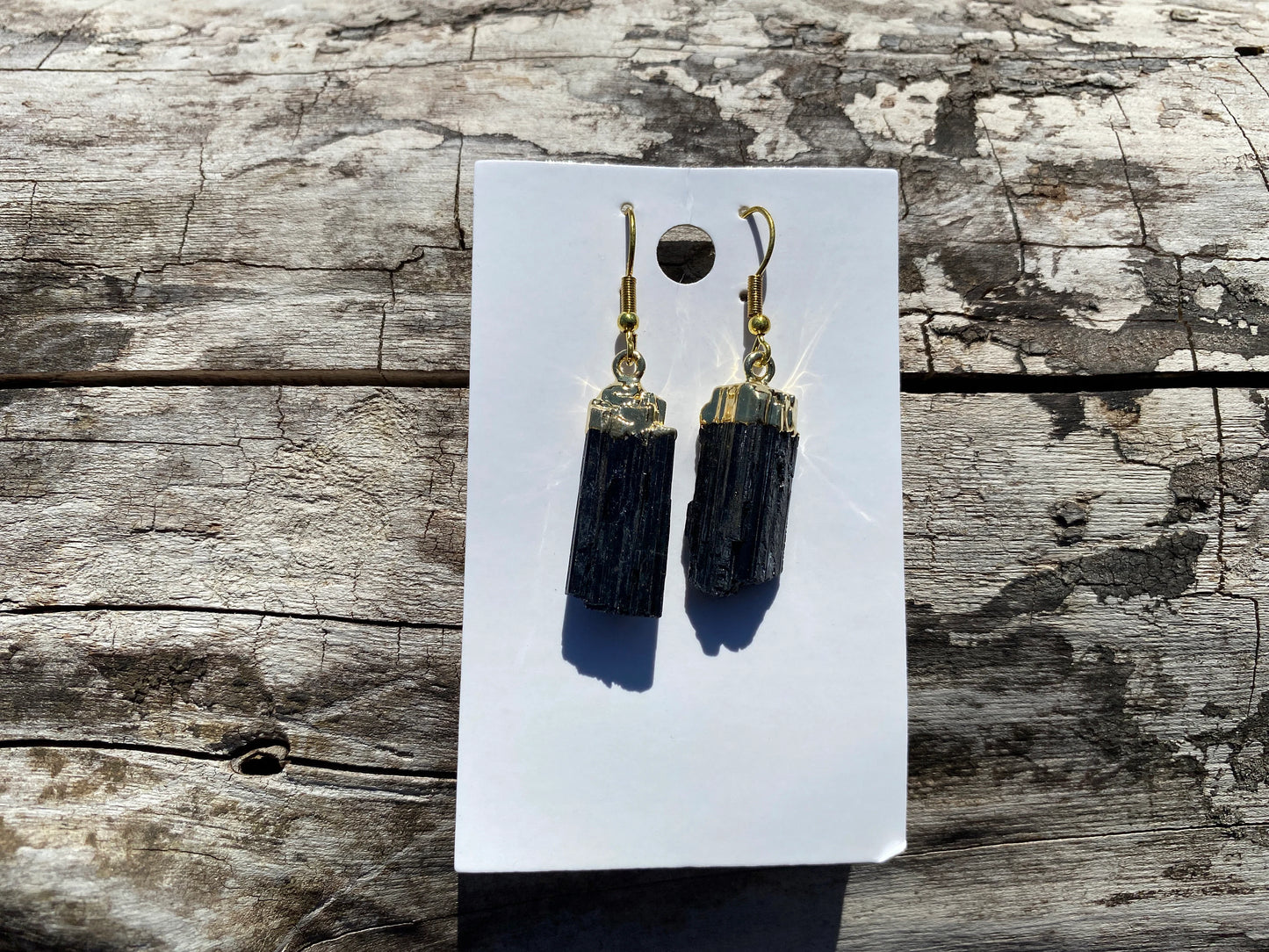 Raw Black Tourmaline Earrings, Gold Electroplated, Raw Gemstone Earrings, Dangle Earring, Gifts for Mom, Mothers Day Gift, Healing Crystal