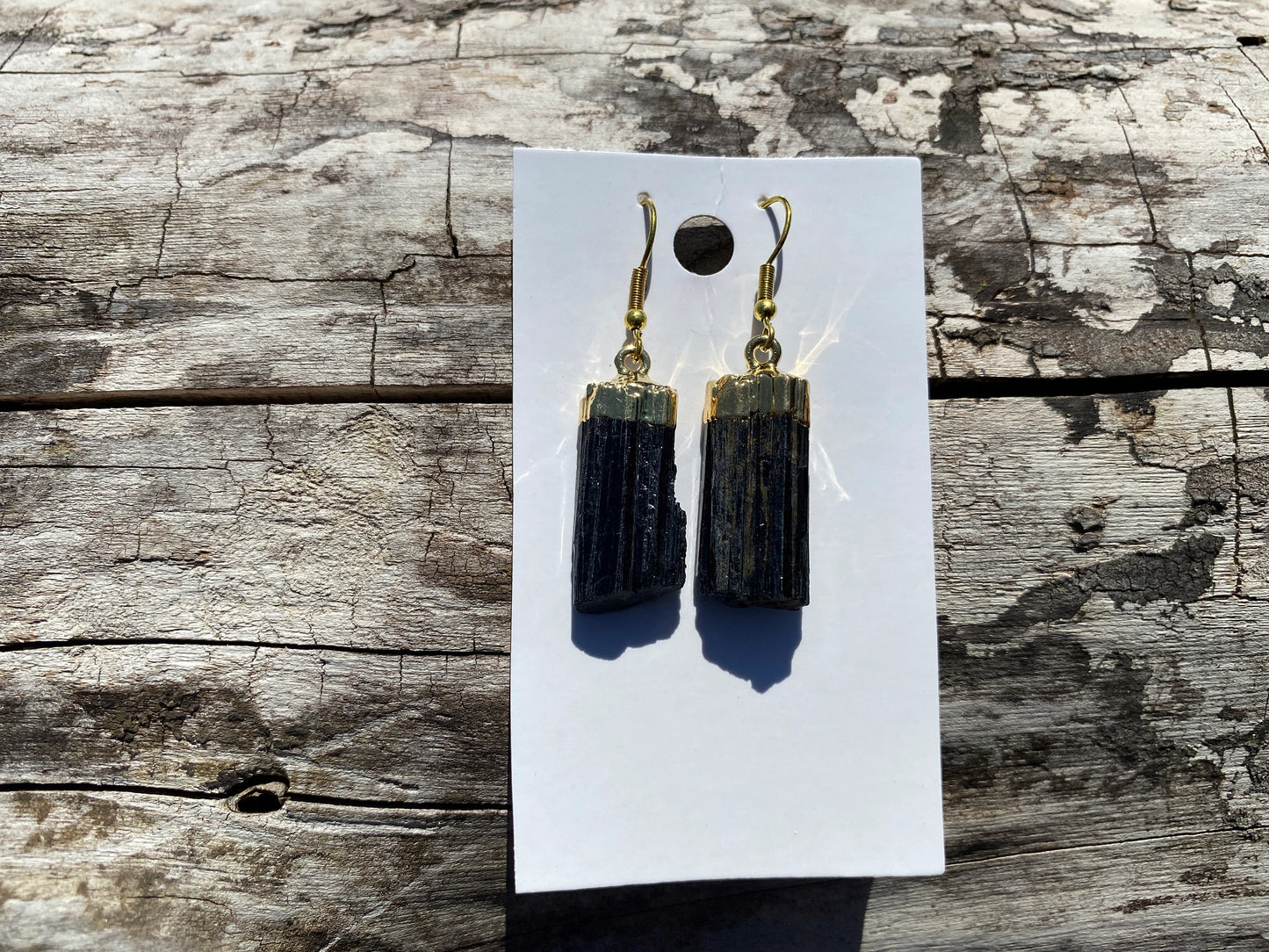 Raw Black Tourmaline Earrings, Gold Electroplated, Raw Gemstone Earrings, Dangle Earring, Gifts for Mom, Mothers Day Gift, Healing Crystal