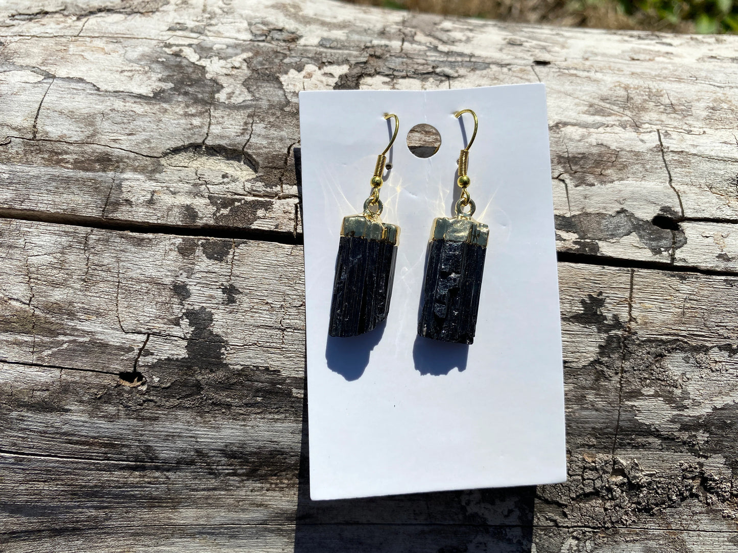 Raw Black Tourmaline Earrings, Gold Electroplated, Raw Gemstone Earrings, Dangle Earring, Gifts for Mom, Mothers Day Gift, Healing Crystal