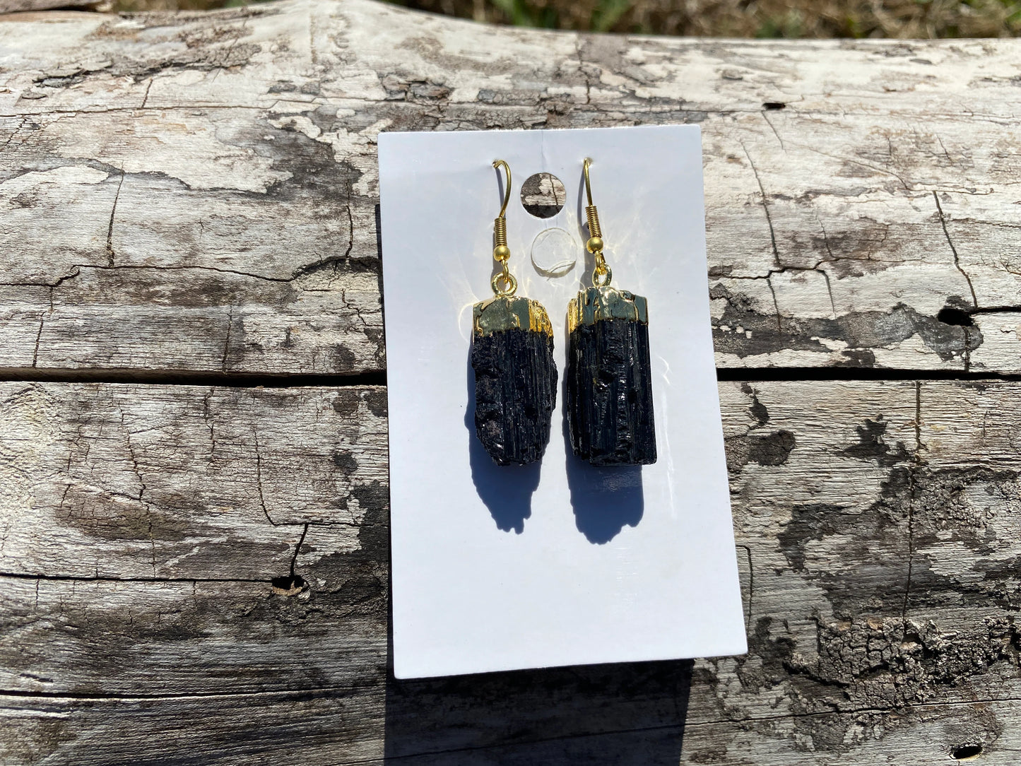 Raw Black Tourmaline Earrings, Gold Electroplated, Raw Gemstone Earrings, Dangle Earring, Gifts for Mom, Mothers Day Gift, Healing Crystal