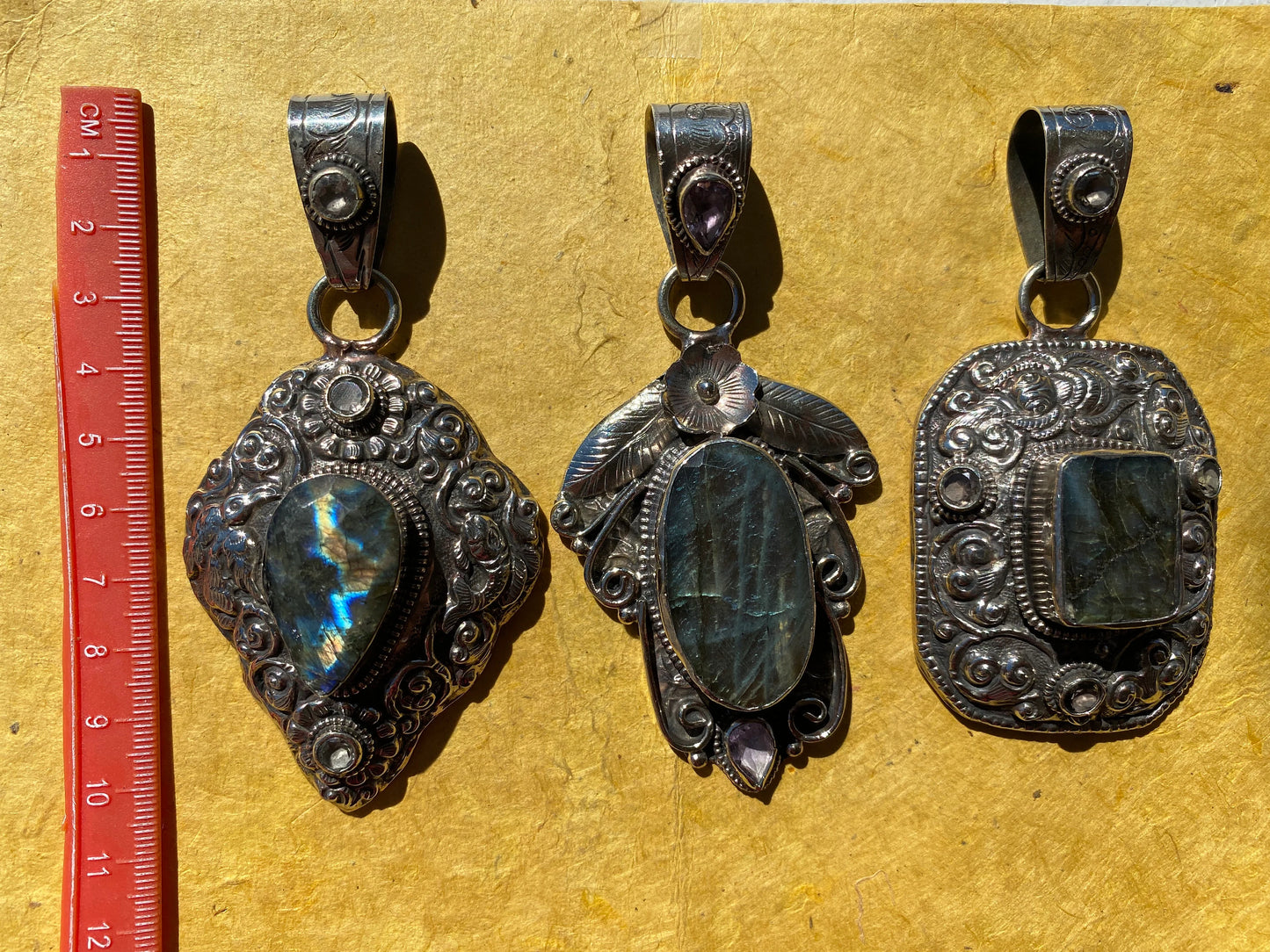 Natural Labradorite Tibetan Silver Pendant with Gemstone, Healing Crystal, Women Jewelry, Birthstone, Ethnic Jewelry, Natural Stone Pendant