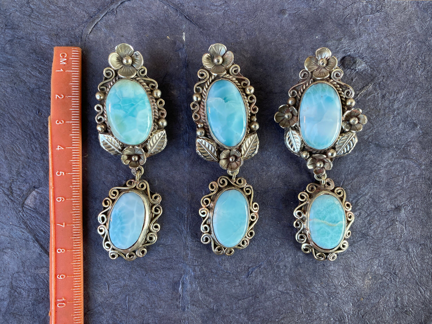 Larimar Natural Stone Tibetan Silver Pendant, Jewelry for Men or Women, Ethnic Jewelry, Energy Stone Pendant, Birthstone, Hill Tribe, Boho