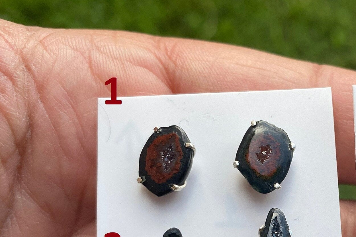 Raw Geode Stud Earrings, 92.5 Sterling Silver, Geode Crystal Earrings, Raw Crystal Prong Earrings, Tabasco Geode Post Earring, Druzy Earring