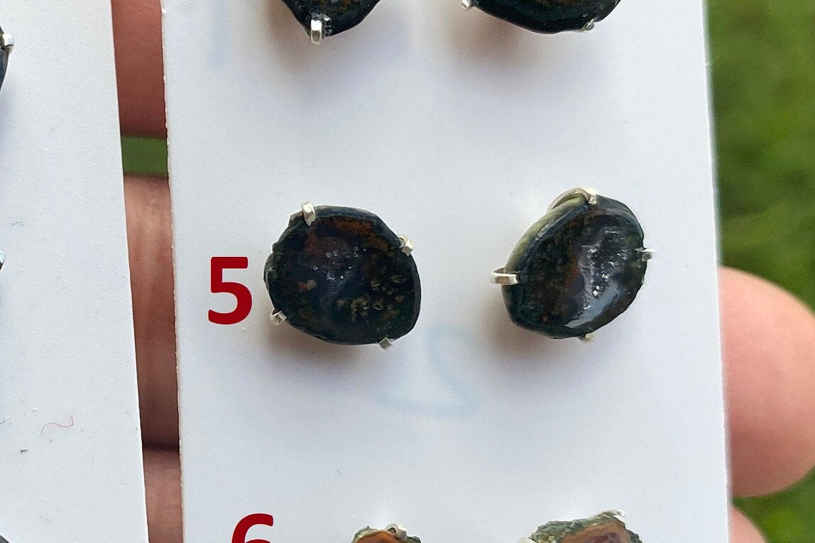 Raw Geode Stud Earrings, 92.5 Sterling Silver, Geode Crystal Earrings, Raw Crystal Prong Earrings, Tabasco Geode Post Earring, Druzy Earring