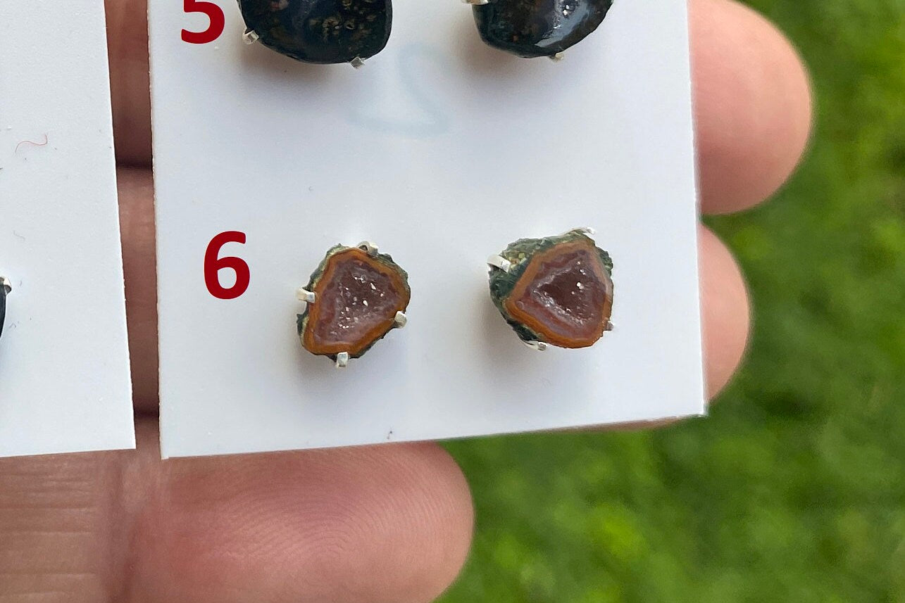 Raw Geode Stud Earrings, 92.5 Sterling Silver, Geode Crystal Earrings, Raw Crystal Prong Earrings, Tabasco Geode Post Earring, Druzy Earring