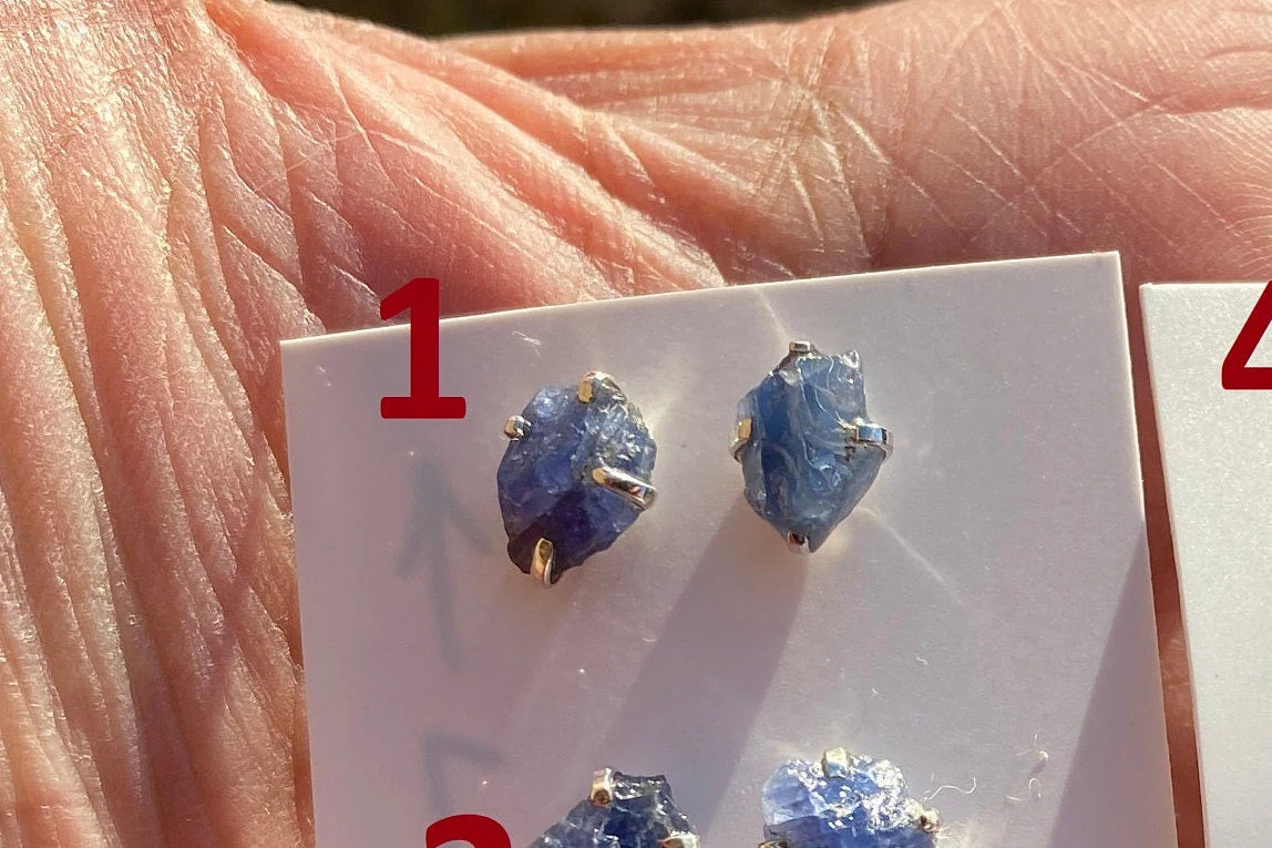 Raw Lapis Lazuli Stud Sterling Silver Earrings, Crystal Stud Earrings, September Birthstone, Gemstone Studs, Free Form Lapis Lazuli Earrings