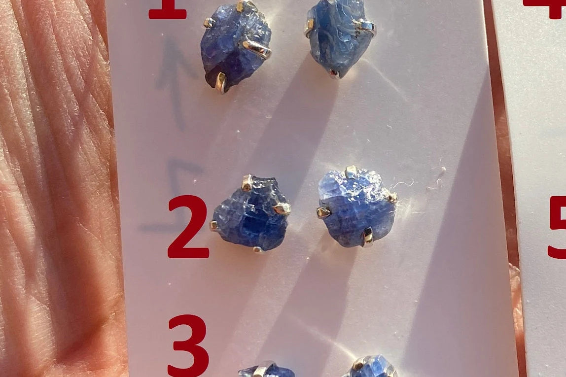 Raw Lapis Lazuli Stud Sterling Silver Earrings, Crystal Stud Earrings, September Birthstone, Gemstone Studs, Free Form Lapis Lazuli Earrings