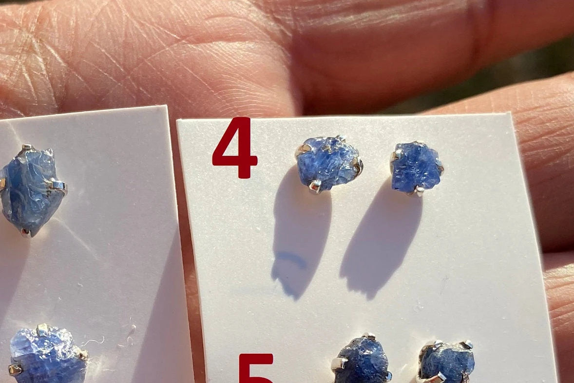 Raw Lapis Lazuli Stud Sterling Silver Earrings, Crystal Stud Earrings, September Birthstone, Gemstone Studs, Free Form Lapis Lazuli Earrings