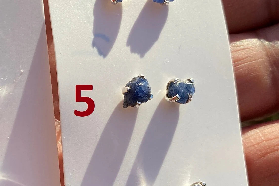 Raw Lapis Lazuli Stud Sterling Silver Earrings, Crystal Stud Earrings, September Birthstone, Gemstone Studs, Free Form Lapis Lazuli Earrings