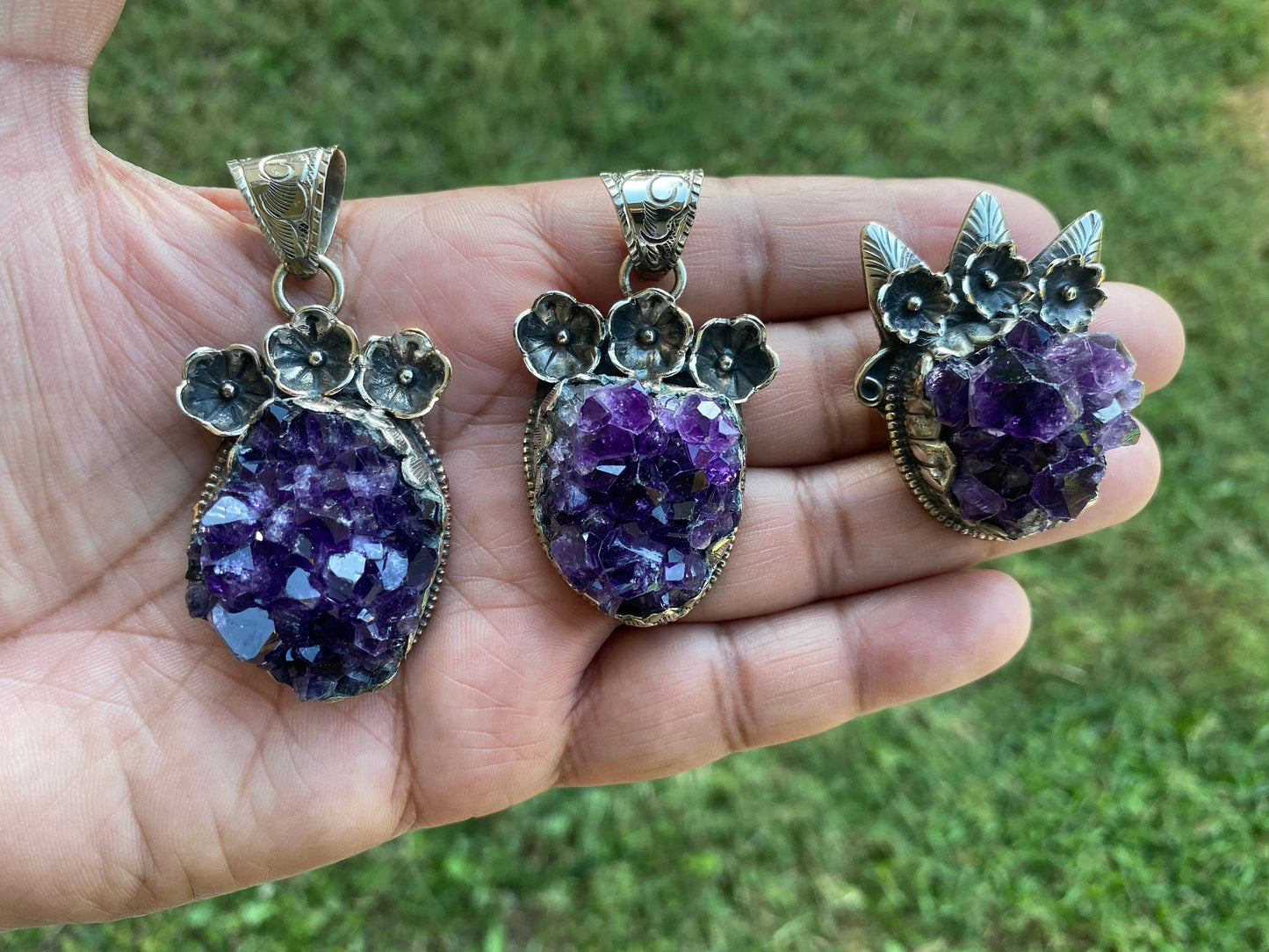 Raw Natural Amethyst Druzy Stone Tibetan Silver Pendant, Healing Pendant, Hill Tribe Women's Jewelry, Birthstone Pendant for Necklace, Boho