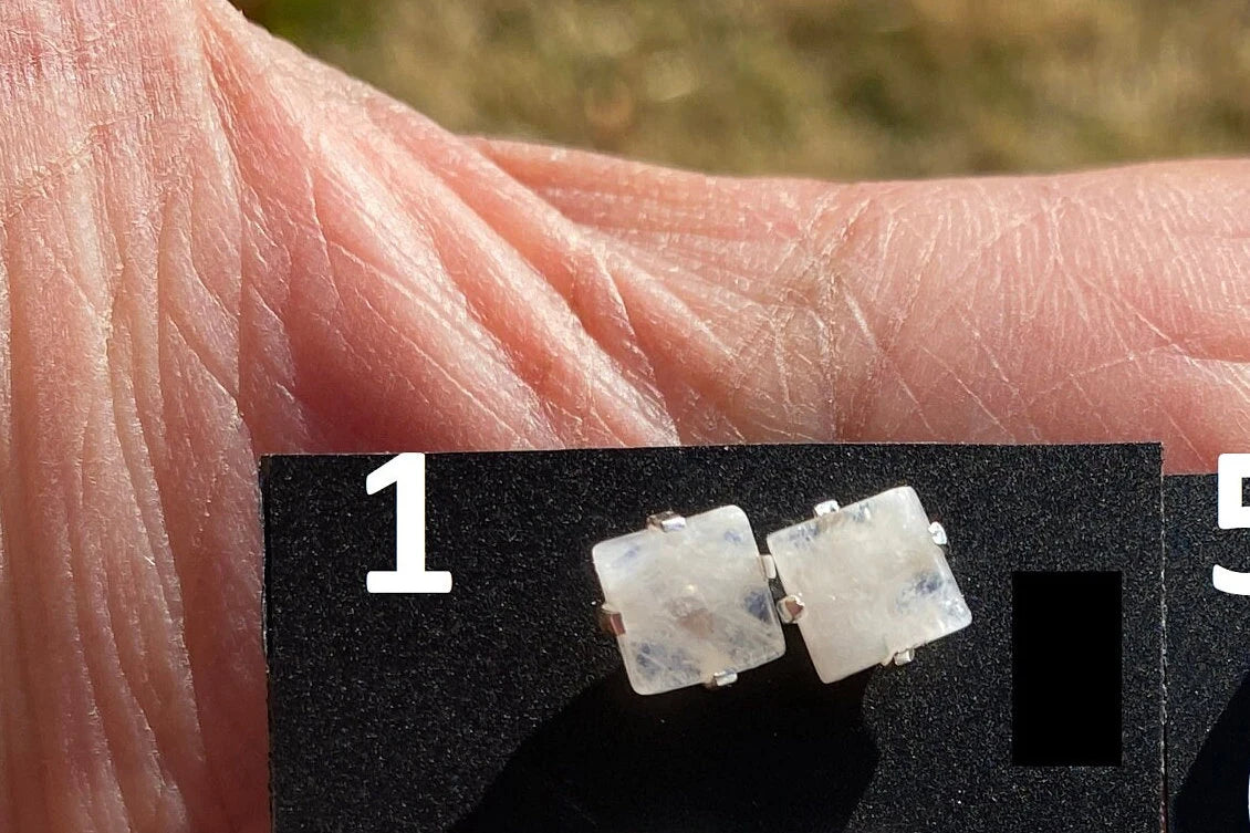 Tiny Raw Rainbow Natural Moonstone Gemstone Stud Earrings, Sterling Silver Earrings, Prong Stud Earring, Crystal Stud, June Birthstone