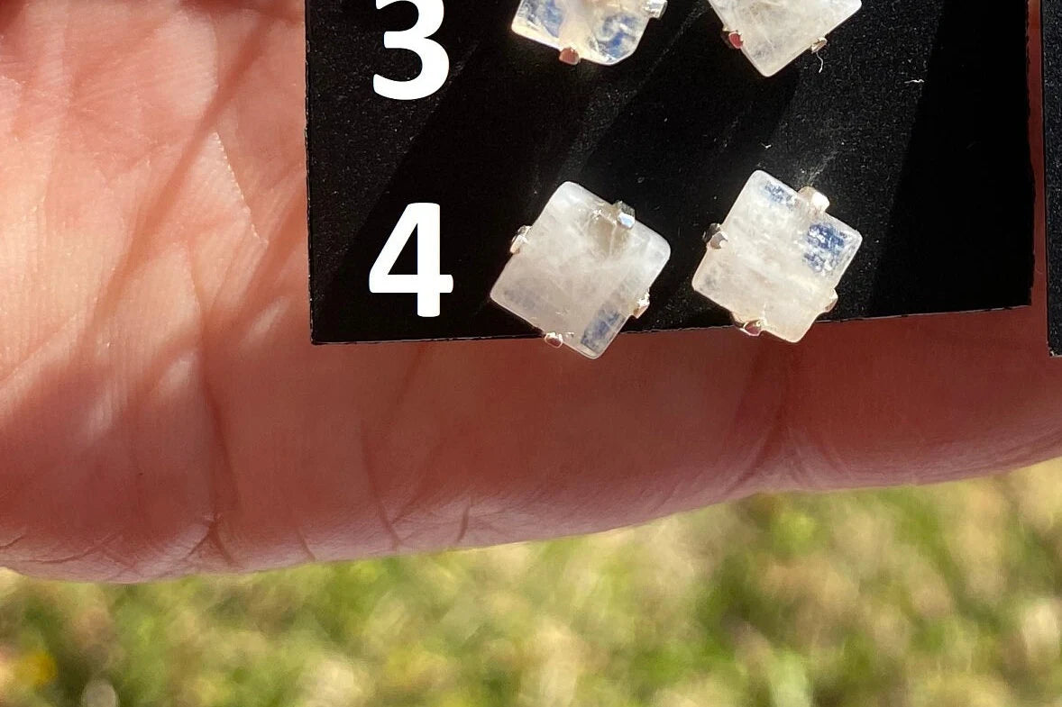 Tiny Raw Rainbow Natural Moonstone Gemstone Stud Earrings, Sterling Silver Earrings, Prong Stud Earring, Crystal Stud, June Birthstone