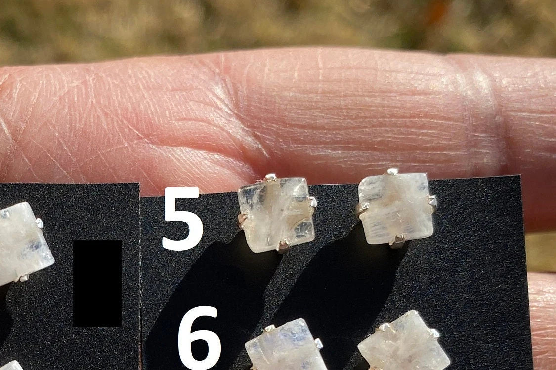 Tiny Raw Rainbow Natural Moonstone Gemstone Stud Earrings, Sterling Silver Earrings, Prong Stud Earring, Crystal Stud, June Birthstone