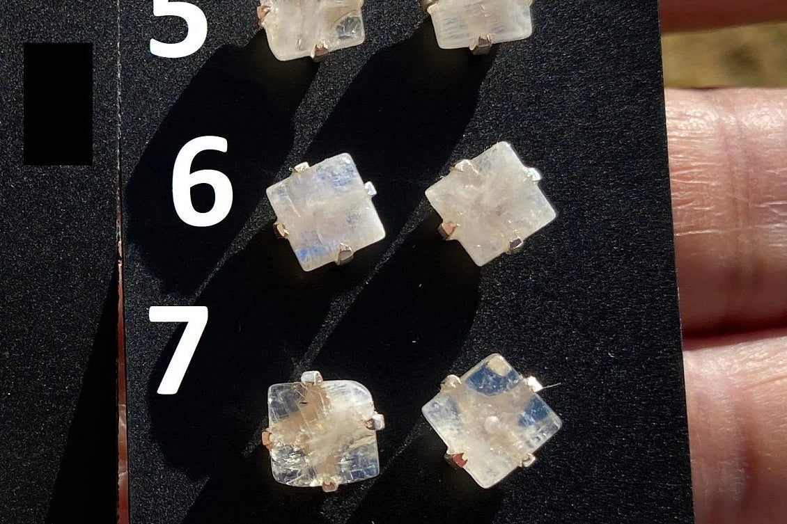Tiny Raw Rainbow Natural Moonstone Gemstone Stud Earrings, Sterling Silver Earrings, Prong Stud Earring, Crystal Stud, June Birthstone