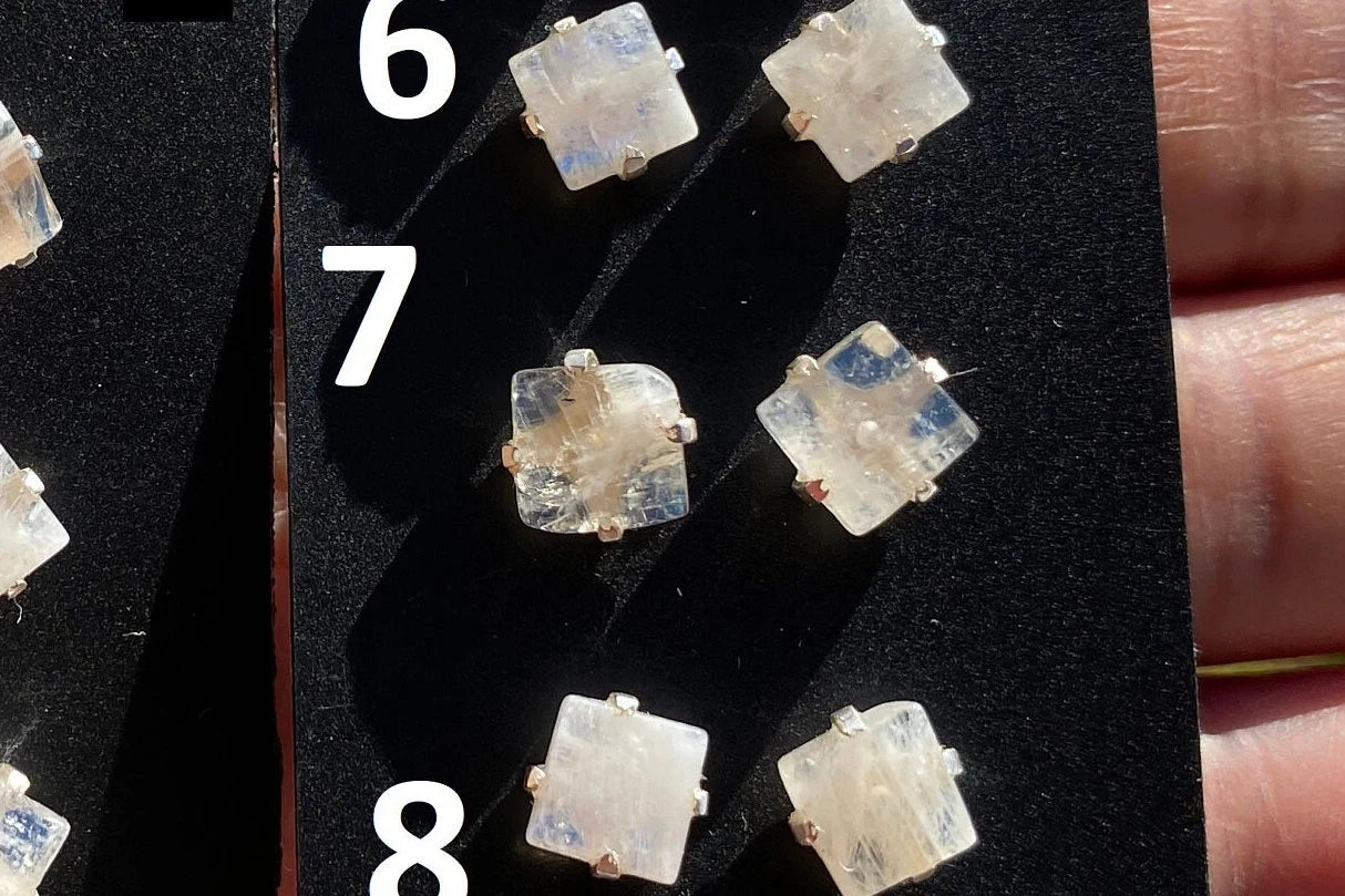 Tiny Raw Rainbow Natural Moonstone Gemstone Stud Earrings, Sterling Silver Earrings, Prong Stud Earring, Crystal Stud, June Birthstone