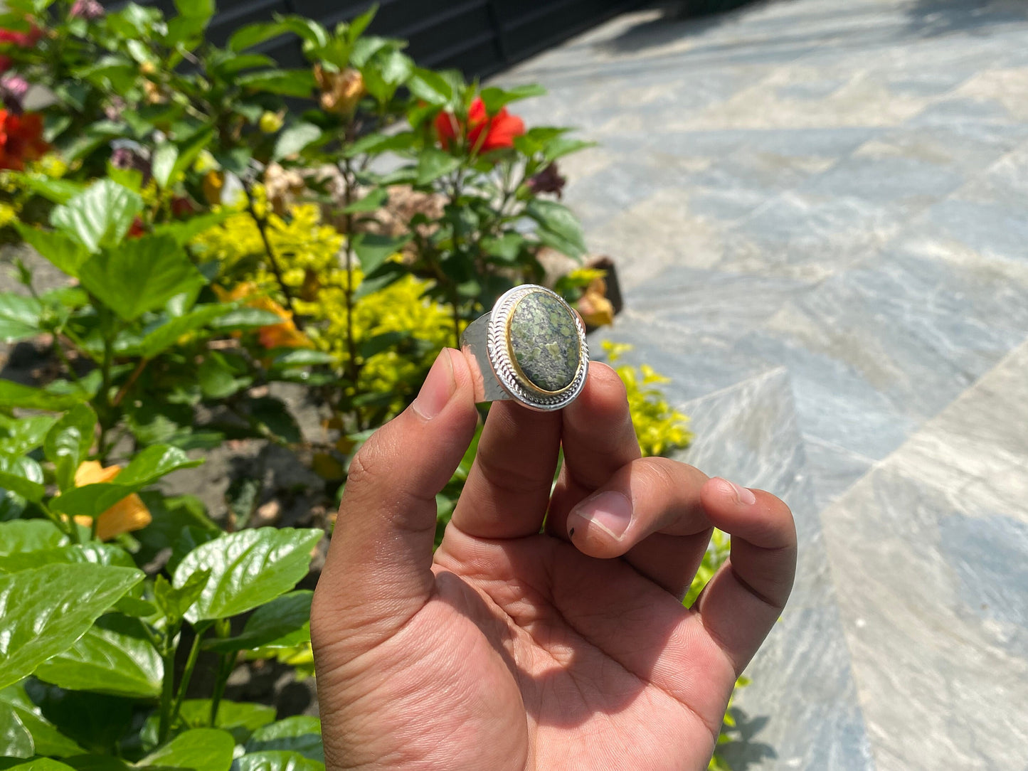 Turquoise Temptation: Natural Turquoise Ring with Silver and Gold Overlay, Boho Elegance, gift ideas, Unisex Ring, Adjustable Ring.
