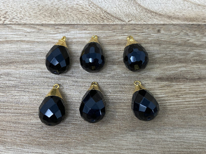 12mm Faceted Black Onyx Bead Charm Pendant , Tear Drop, Gold Electroplated, Small Pendant for Necklace, Bracelet, Earring, Jewelry Supplies
