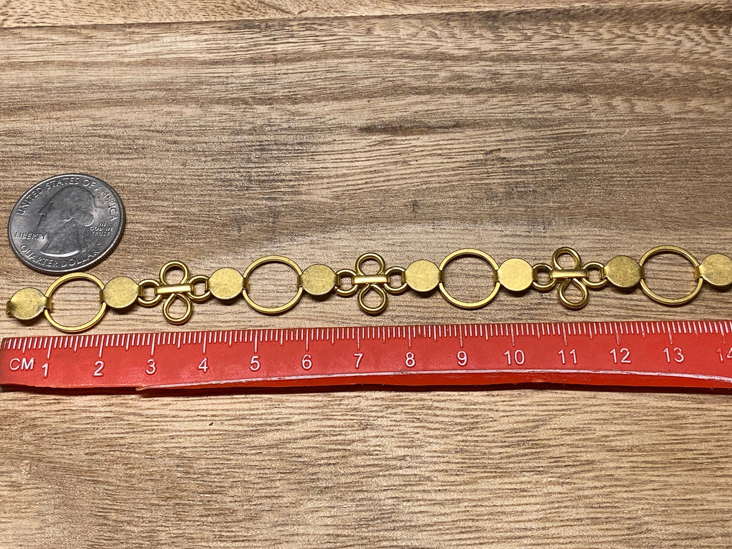 12mm Round Link,High Quality 18k Brushed Gold Overlay Circle with Flower Chain By the Foot, Open Link Chain, Gold Plated Chain, Anti Tarnish