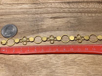 12mm Round Link,High Quality 18k Brushed Gold Overlay Circle with Flower Chain By the Foot, Open Link Chain, Gold Plated Chain, Anti Tarnish