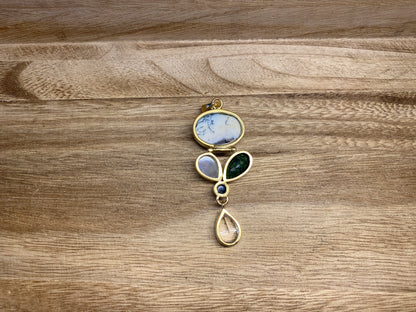14K Matte Gold Overlay Pendant, Faceted White Topaz, Pearl, Geode, Moonstone with Jasper Gemstone, Birthstone Natural Stone, Wholesale Price