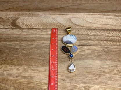 14K Matte Gold Overlay Pendant, Faceted White Topaz, Pearl, Geode, Moonstone with Jasper Gemstone, Birthstone Natural Stone, Wholesale Price