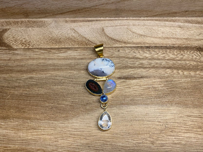 14K Matte Gold Overlay Pendant, Faceted White Topaz, Pearl, Geode, Moonstone with Jasper Gemstone, Birthstone Natural Stone, Wholesale Price