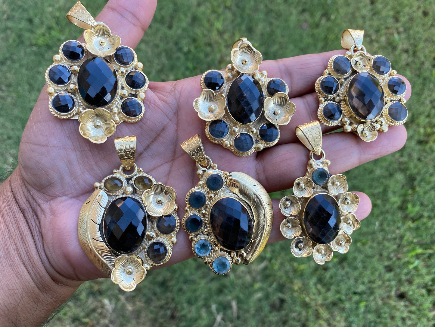 Smoky Topaz Gemstone Pendant, 14k Brushed Gold Overlay, Natural Stone Pendant,Necklace Pendant,Birthstone Pendant, Ethnic Jewelry from Nepal