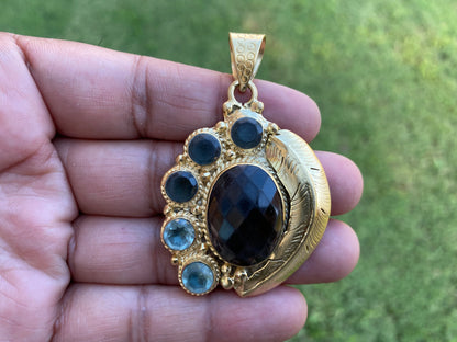 Smoky Topaz Gemstone Pendant, 14k Brushed Gold Overlay, Natural Stone Pendant,Necklace Pendant,Birthstone Pendant, Ethnic Jewelry from Nepal