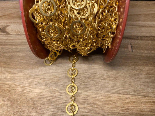 14mm Plain Circle & Small Oval Link Chain, High Quality 18K Matte Gold Overlay,Anti Tarnish, Open Link,Chain By The Foot, Chain for Necklace