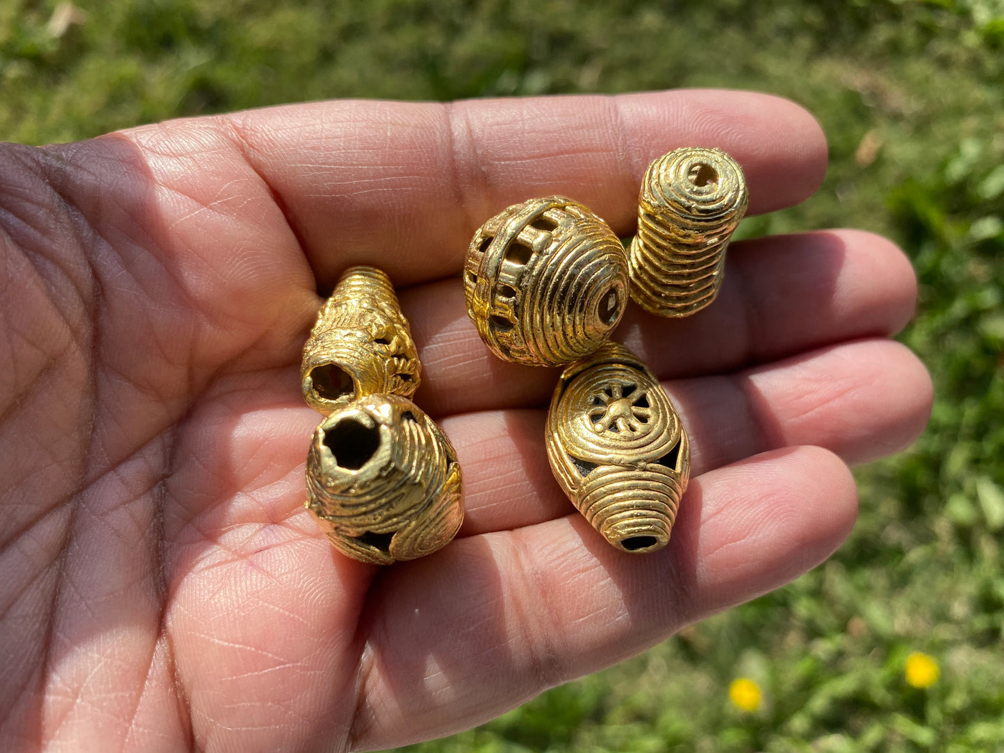 African Focal Beads, 18K Brushed Gold Overlay Non Tarnish, Tribal Beads, Ethnic Beads, Mala Beads for Necklace, Center Bead, Ghana Jewelry