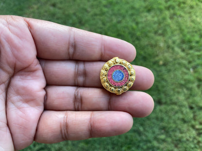 Himalayan Handmade Beads, 18K Brushed Gold Overlay over Brass with Anti Tarnish Bead, Coral with Turquoise or Lapis Inlay Bead for Necklace