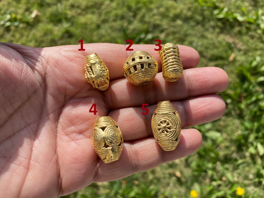African Focal Beads, 18K Brushed Gold Overlay Non Tarnish, Tribal Beads, Ethnic Beads, Mala Beads for Necklace, Center Bead, Ghana Jewelry
