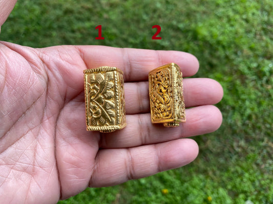 18k Brushed Non Tarnish Gold Overlay Hand Carved Nepal Beads, Ornate Design, Focal Bead, Guru Beads, Beads for Necklace or Bracelet,