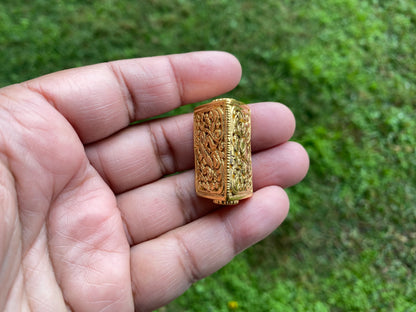 18k Brushed Non Tarnish Gold Overlay Hand Carved Nepal Beads, Ornate Design, Focal Bead, Guru Beads, Beads for Necklace or Bracelet,